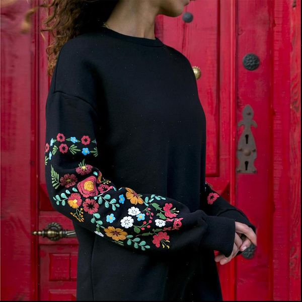 

dress women winter mini dress classic floral printed long sleeve o neck loose warm dress black streetwear vestido 2021, Black;gray