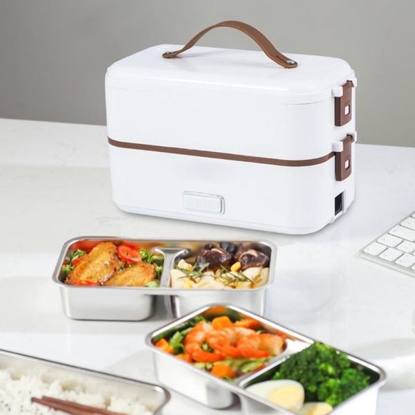 

single/double-layer electric heating lunch box eu/us plug heat preservation container portable insulation dinnerware