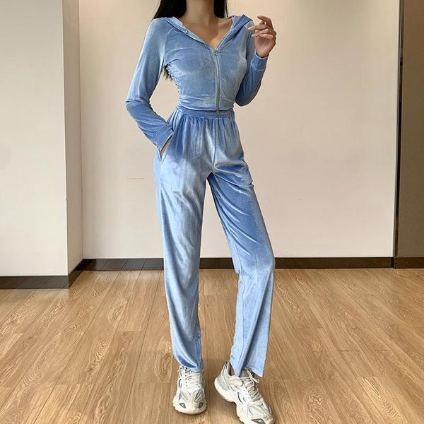 

europe and america 2020 autumn new double-headed zipper long-sleeved sweater letter embroidered pant suit women, Gray