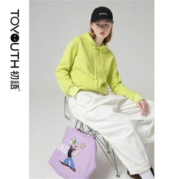 

toyouth candy color women hoodies and sweatshirts fluorescent yellow solid long sleeve hooded tracksuits female 201207, Black