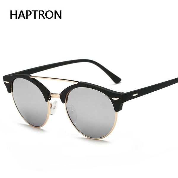 

haptron men women retro brand designer round sun glasses male fashion mirror sunglass silver lens, White;black