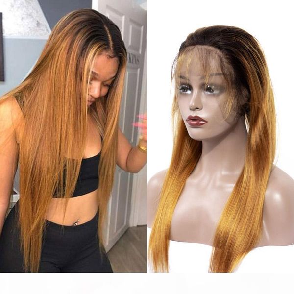 

brazilian virgin hair lace front wigs 1b 30 straight human hair 1b 30 two tone color lace front wigs, Black;brown