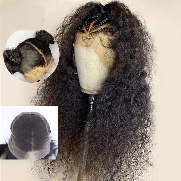

lx brand long curly 13*6deep big lace wigs with baby hair kinky curly hair lace front wig heat resistant fiber natural 180 densityfactory di, Black