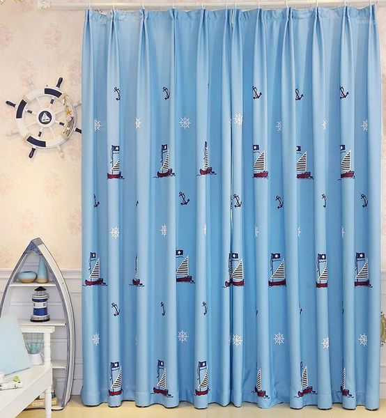

1pc cartoon blue boat ship ruddler blackout curtains boy girl kids bedroom living room sheer tulle curtains shading curtain1