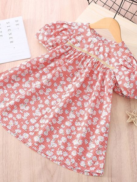 

toddler girls gingham and flower print babydoll dress she, Red;yellow