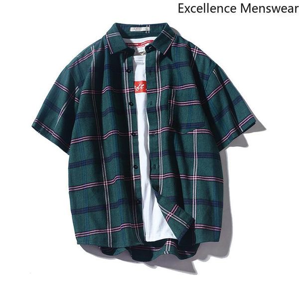 

summer mens checkered shirts short sleeve shirt ulzzang korean harajuku student shirts men plaid korean fashion dress shirt ww1, White;black