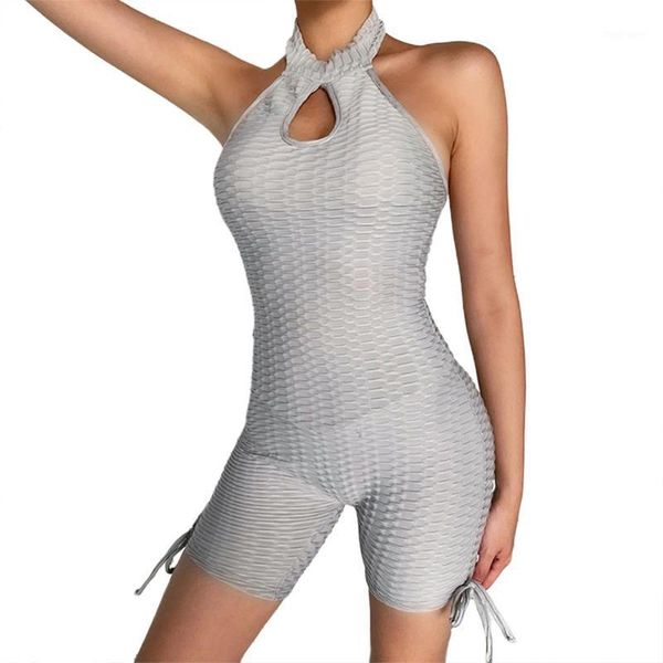 

women summer halter playsuit tight elastic gym clothes solid color one piece romper ladies clothing skinny fitness jumpsuits1, Black;white