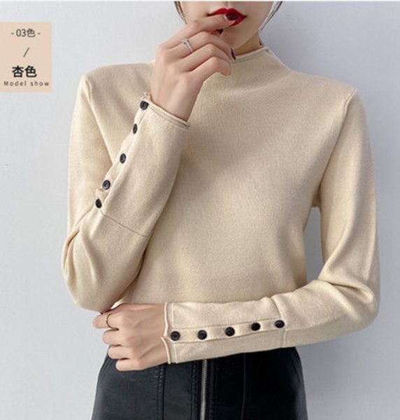 

fall 2021 and winter new semi-high turtleneck women's sweater loose long crocheted bottom shirt 1 fpwh, White;black