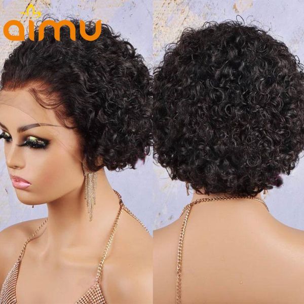

glueless pixie cut wig short curly bob wig 13x4 lace front human hair wigs 4x4 closure pre plucked bleached knots remy hair, Black;brown