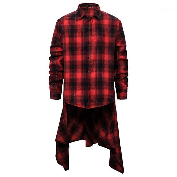 

mens extra long plaid shirts 2020 fashion swallowtail irregular hem shirt men hip hop streetwear shirt male camisa masculina xxl1, White;black