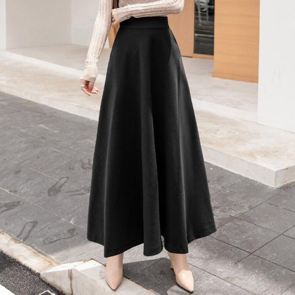 

skirts womens women autumn winter high waist solid long thick fashion casual metallic skirt female streetwear, Black