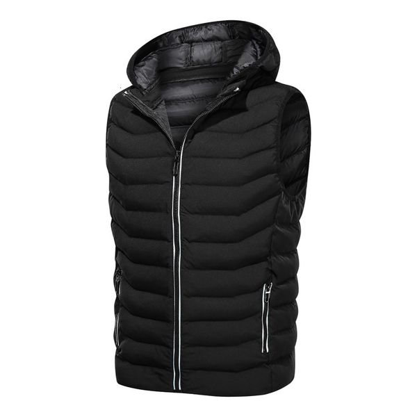 

new autumn and winter young large casual solid color hooded men's vest, Black;white