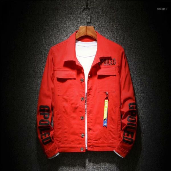 

new 2020 fashion red/black/ white denim jacket male korean slim jacket men's autumn students clothes1, Black;brown