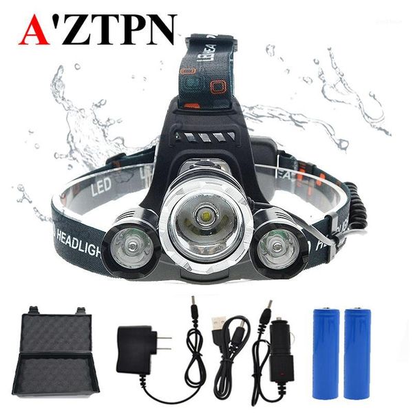 

super bright led headlamp 3 x t6 led lamp bead 10000 lumens headlight 4 lighting modes camping lamp use 18650 battery1