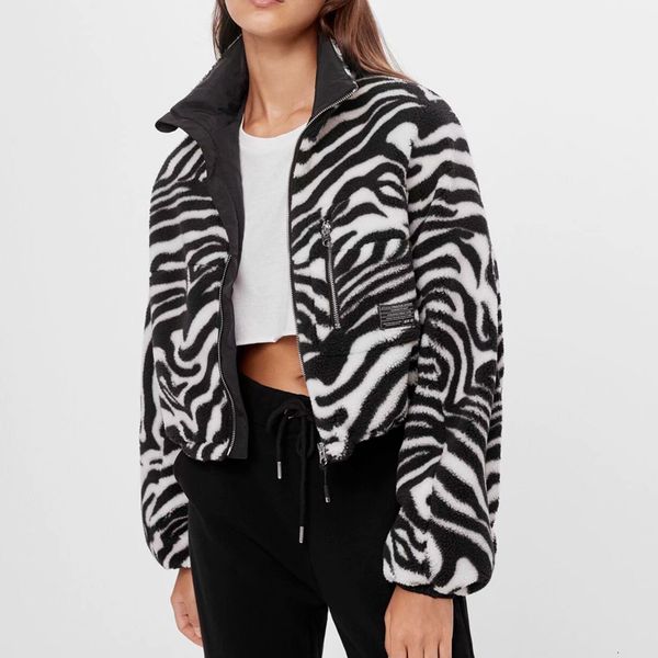 

2021 new autumn winter women jackets stylish zipper striped printed thick warm cashmere jacket casual girls streetwear zr63, Black