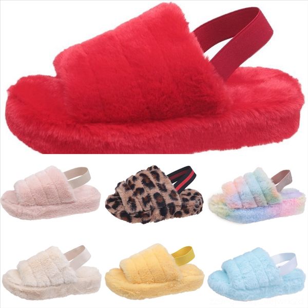 

cvx baby furhome floor slipper cute plush ball slides kids real open toe fur slippers plush fluffy children flip flops fashion new strap, Black