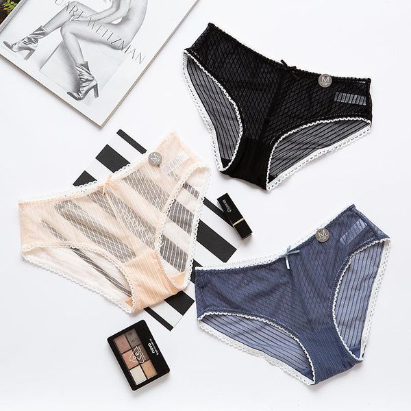 

woman lace panties new lace transparent briefs woman's underwear color breathable thin girl bow underpants women, Black;pink