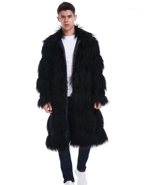 

lapel autumn faux mink long leather jacket mens winter thicken warm fur leather coat men slim jackets jaqueta de couro fashion1, Black