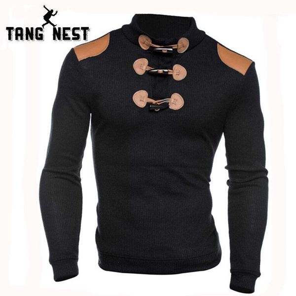 

wholesale-tangnest fashion design men sweater 2017 patchwork slim pull homme mandarin collar long-sleeved sweater men mzl7691, White;black