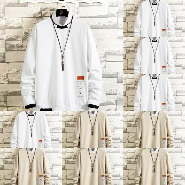 

xwai5 поддельных двухсекционного tclothes shirtsweater мужской шея весной базового стиль свободных модули длинных футболок студентой мода ру, Black