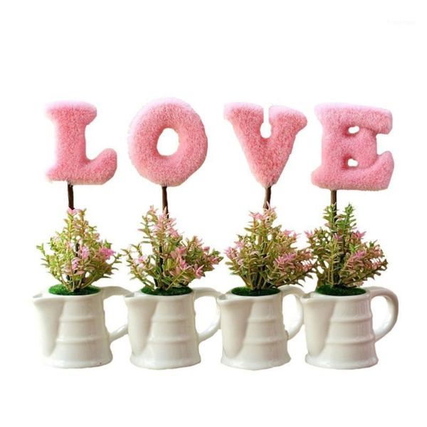 

love mini artificial plants set small potted plants simulation flower pots home table window decor wedding supplies (purple)1