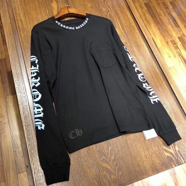 

мода новый кросин с длинным рукавом напечатанный декольте sanskrit свободная пара нижняя рубашка футболка, Black