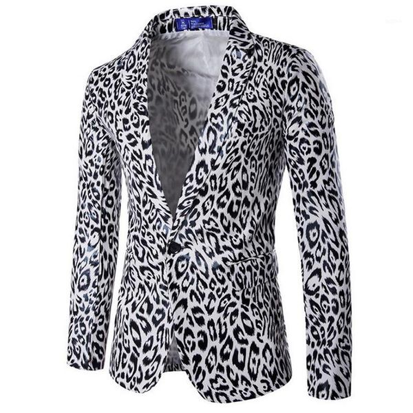 

fashion men's floral blazer black white leopard print dress suit stage wear costume casual spring jacket one button slim blazers1, White;black