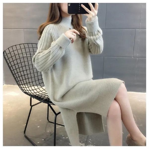 

2021 new in addition to velvet/not stretched over the knee women's nightgown autumn and loose korean winter knitted or bottom p1yo, White;black