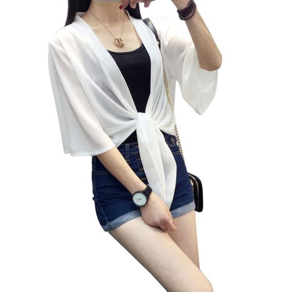 

spring summer short section of small cape coat female silk knit cardigan thin sunscreen sleeveless shirt, White