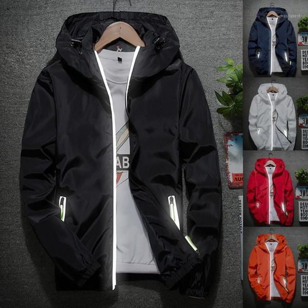 

men's casual pure color plus size hoodie jacket 2020 cool reflective zipper outdoor sport coat1, Black;brown