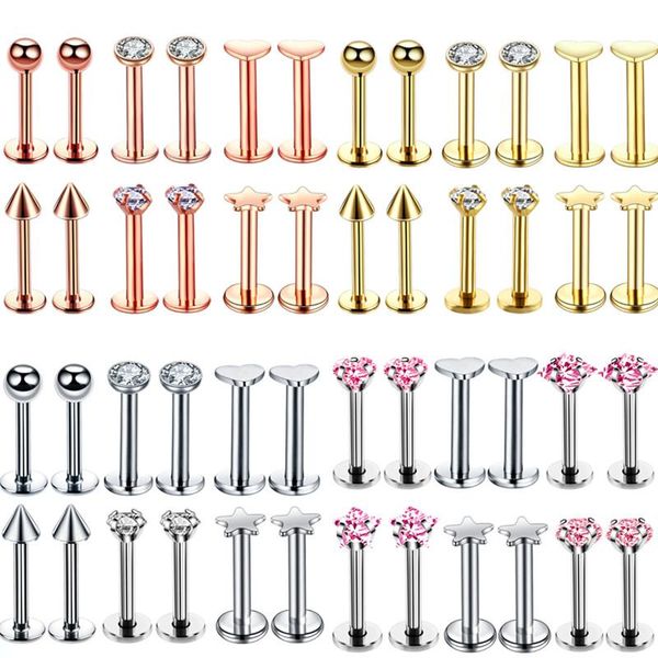 

12pc кристалл пирсинг губной серьги set 16g сердце козелка пирсинг серьга lot раковина пирсинг set губы губной stud пакет лепесток серьга bu, Slivery;golden