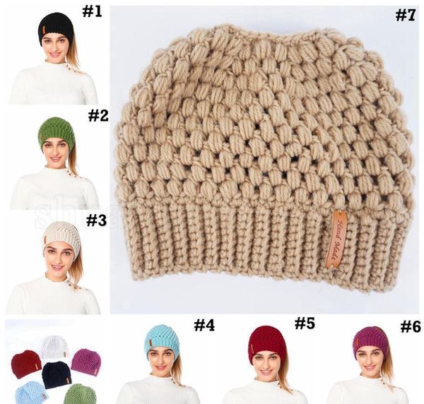 

knitted ponytail beanie solid crochet hat winter caps women skullies beanies warm skull jllauz bdesybag, Blue;gray