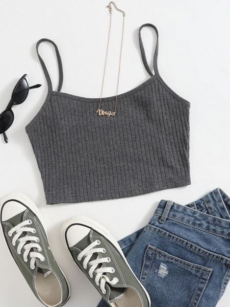 

rib-knit crop cami 88ml#, White