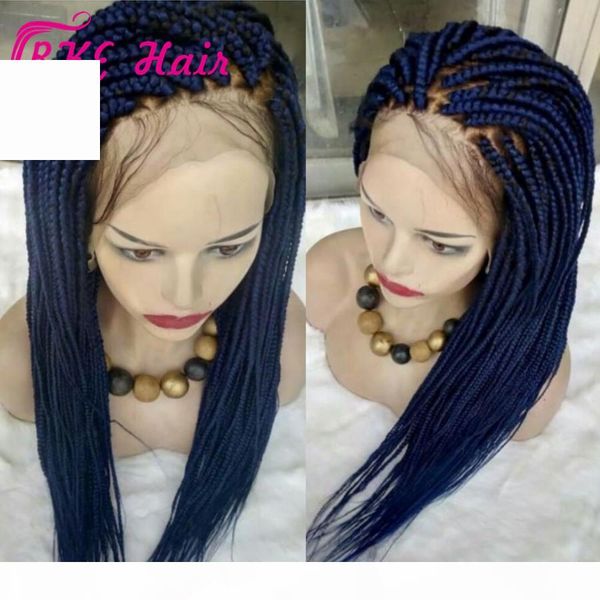 

elling crochet box braids wig long blue braid wig full lace front jumbo braids wig synthetic hair for african braids, Black