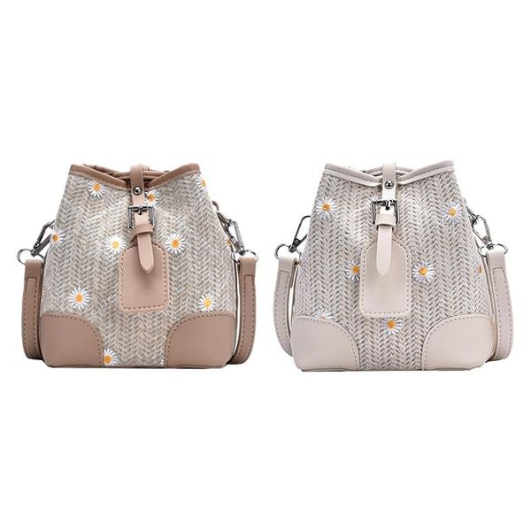 

asds-little daisy lady straw bucket bag fashion woven shoulder bag beach handbag rattan messenger