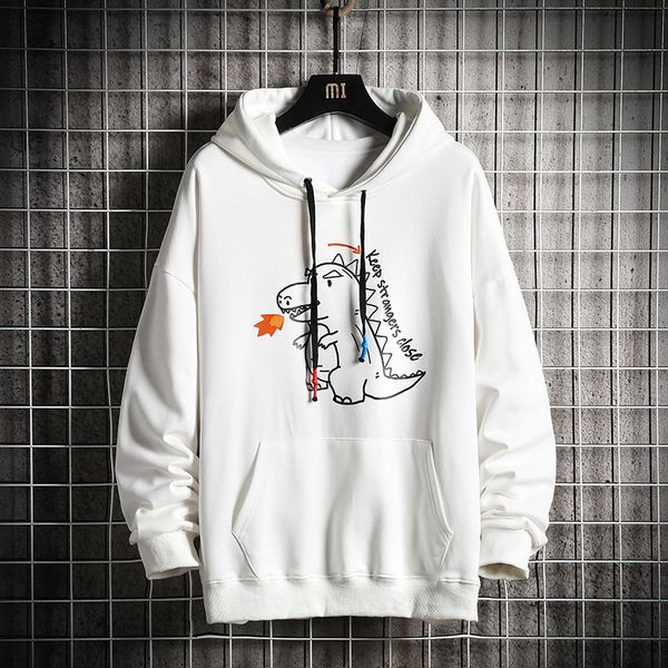 

2021 new autumn spring casual hoodies men's sweatshirts hooded long sleeve cartoon dinosaur pattern men pullovers korean trendy style b, Black