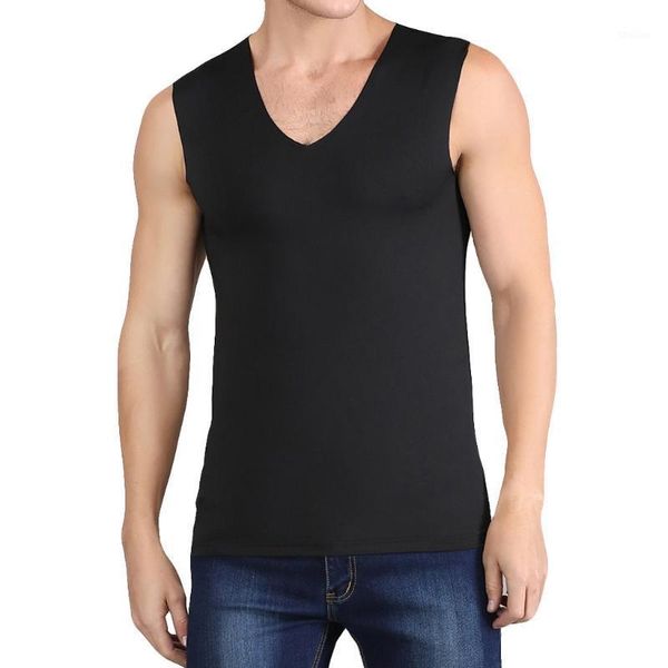 

men' tank bodybuilding men' summer ice silk traceless thin vests breathable pure color v-neck sleeveless men ropa h1, White;black