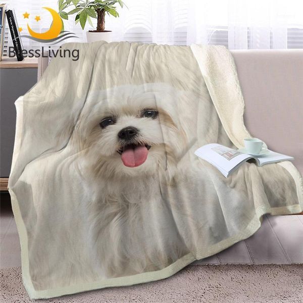 

blessliving white dog throw blanket for bed sofa fur print soft sherpa fleece blanket 3d animal bedding puppy plush thin quilt1