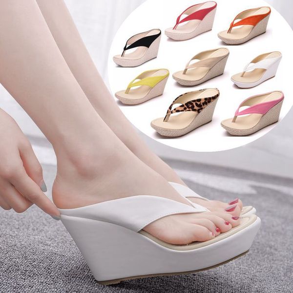 

crystal queen platform wedges sandals wedges flip flops high heel sandals slippers white beach sandals bohemia flip flops pink t200322, Black