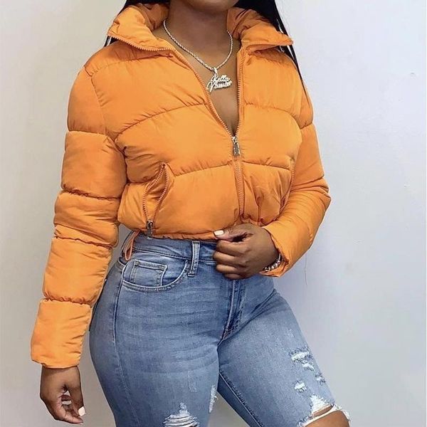 

women's 2021 winter new solid color fashion long sleeve cardigan warm two pockets adjustable cotton jacket short mujer coats, Black;brown