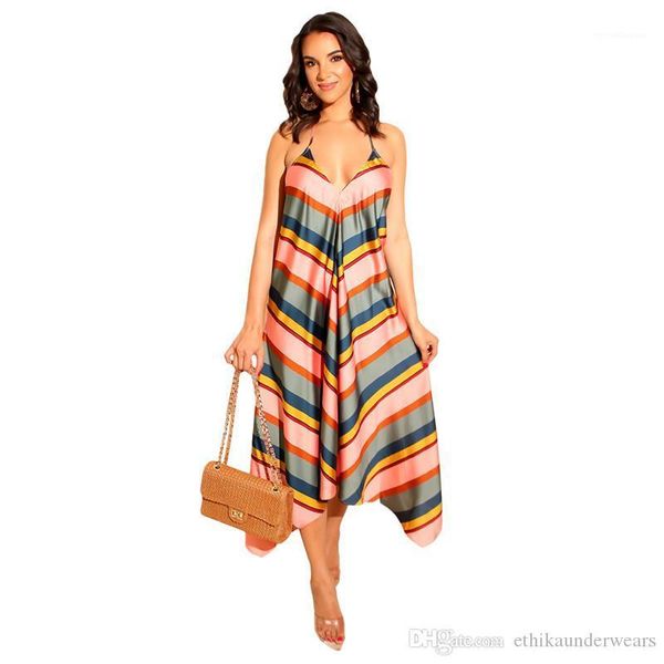 

long maxi dresses women beach holiday summer dress striped v-neck spaghetti strap, Black;gray