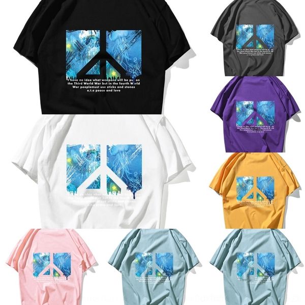 

dwhci ete guochao ins анти войну прилива мужской хлопок рукав улица хип-хоп большой рыхлые короткие любовники футболки среднего рукав футбол, Blue