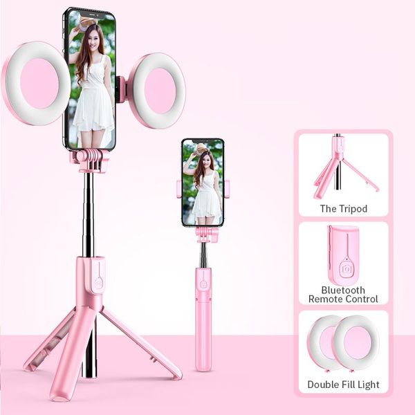 

wireless bluetooth selfie stick flash ring light extendable handheld monopod tripod for phone multifunction