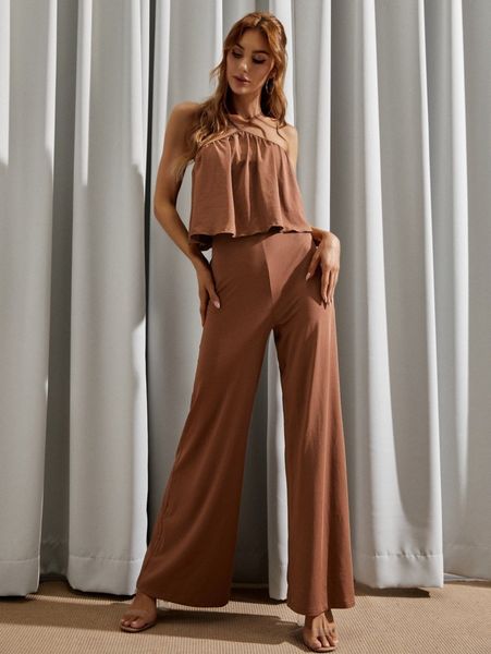 

luukse solid wide leg jumpsuit q8ha#, White