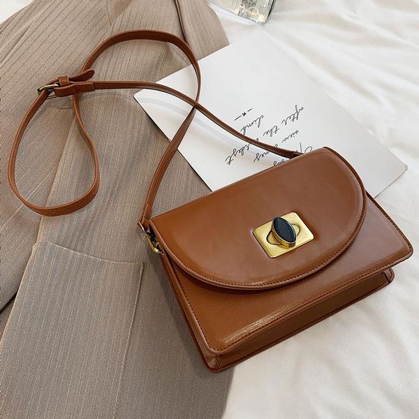 

winter 2020 women's bag vintage solid simple shoulder bag female square designer crossbody handbags pu leather fashion