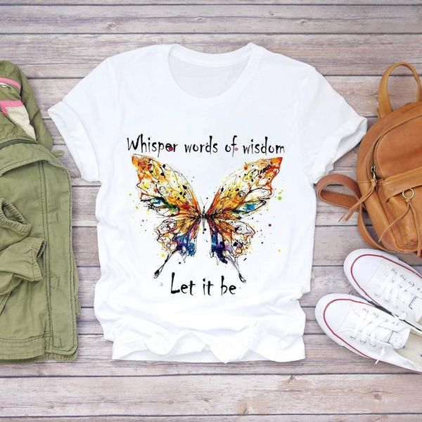 

женщины акварель бабочка мультфильм печать 90с мода дамы печать леди футболки топ женская графическая футболка женская тройник футболка, White