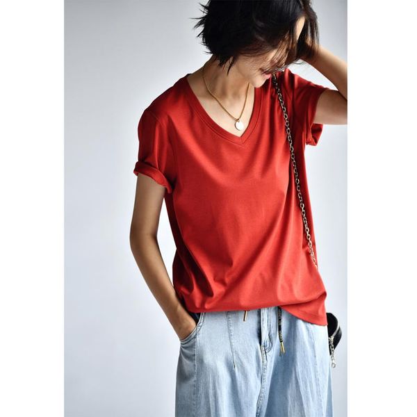 

women's casual t-shirt short sleeved v-neck, White