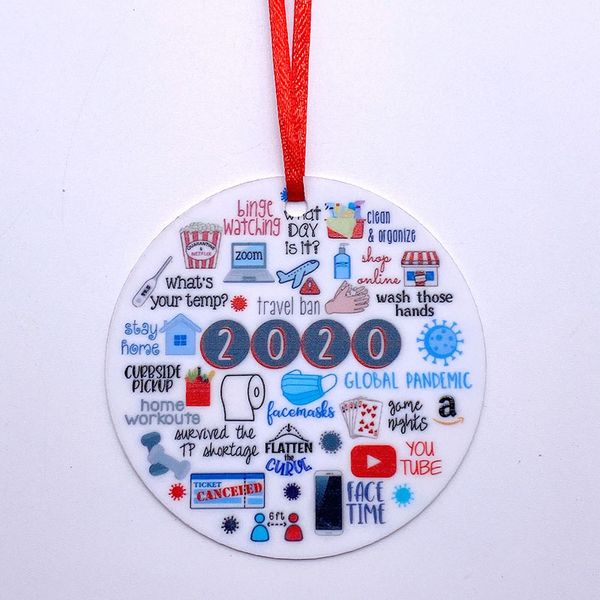 

2020 quarantine christmas party decoration gift personalized xmas tree ornament all series circle christmas tree ornament, Silver