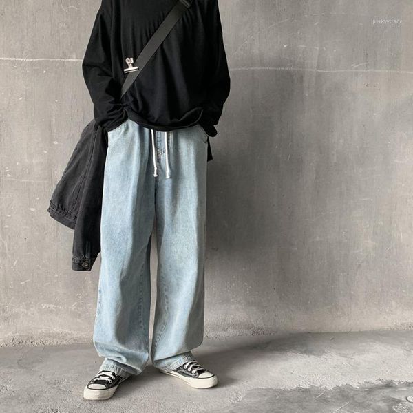 

men's jeans 2021 spring and autumn japanese retro fall sense wide leg loose fashion casual pure color straight pants blue / black1