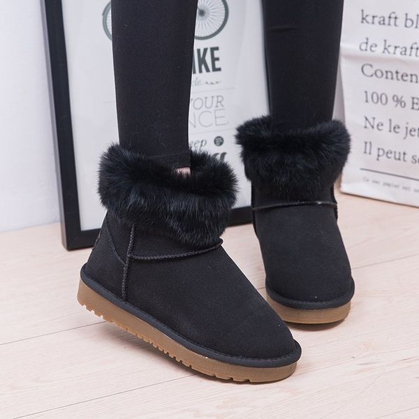 

round toe suede short plush ankle boots for women shoes winter slip on 2020 warm women snow boots rubber flat female botas, Black